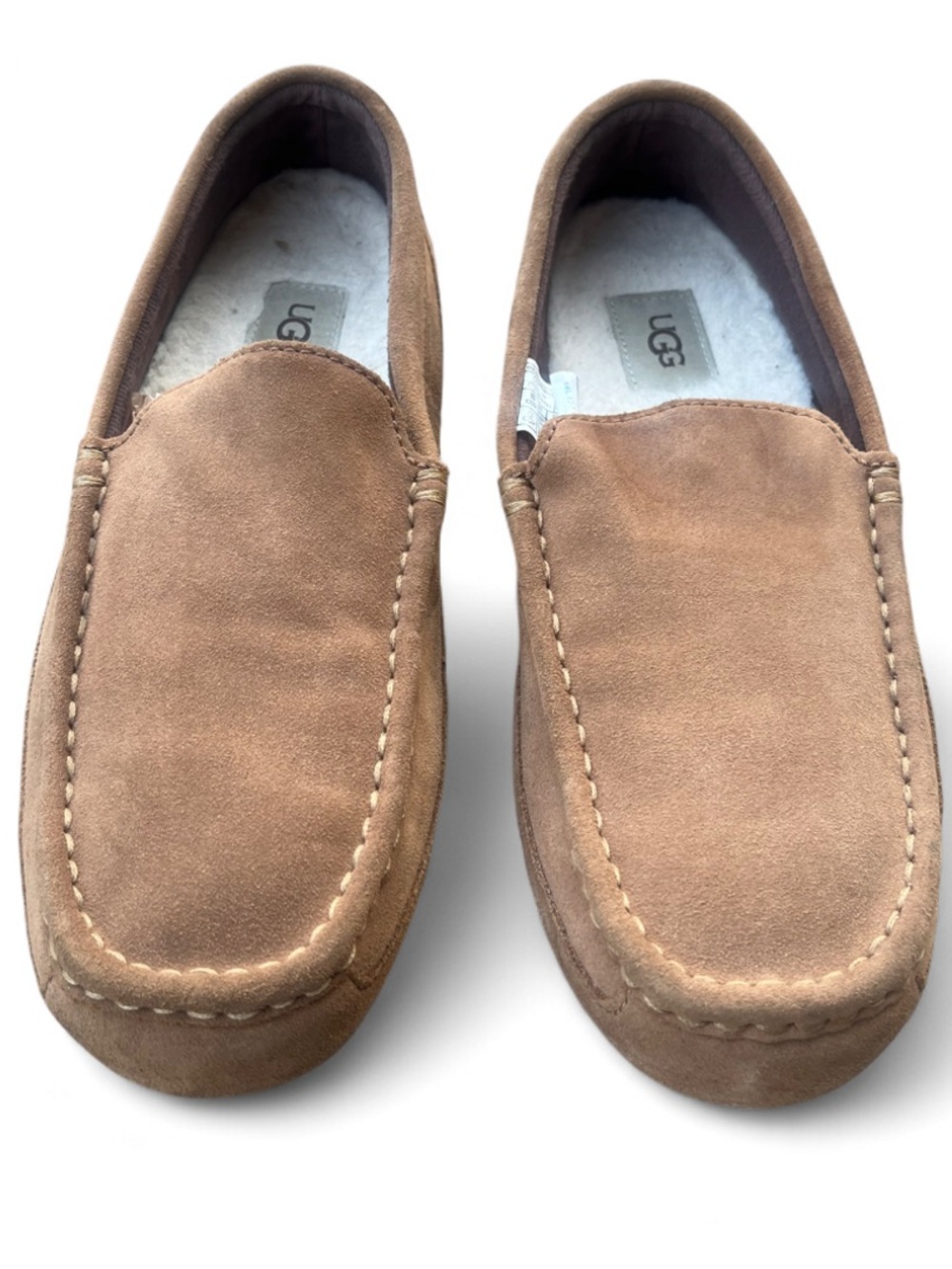 UGG MEN'S ALDER SUEDE SHEARLING SLIP ON SLIPPERS LOAFERS SHOES - CHESTNUT